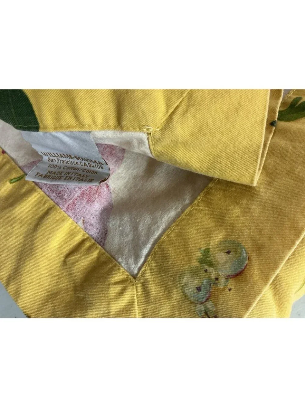 Williams Sonoma Yellow Cotton Tablecloth Floral Print Made Italy